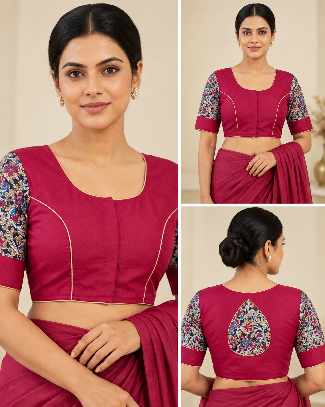 Rich Magenta Handloom Temple Border Saree Blouse
